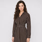 Striped Belted Button Front Long Sleeve Midi Shirt Dress