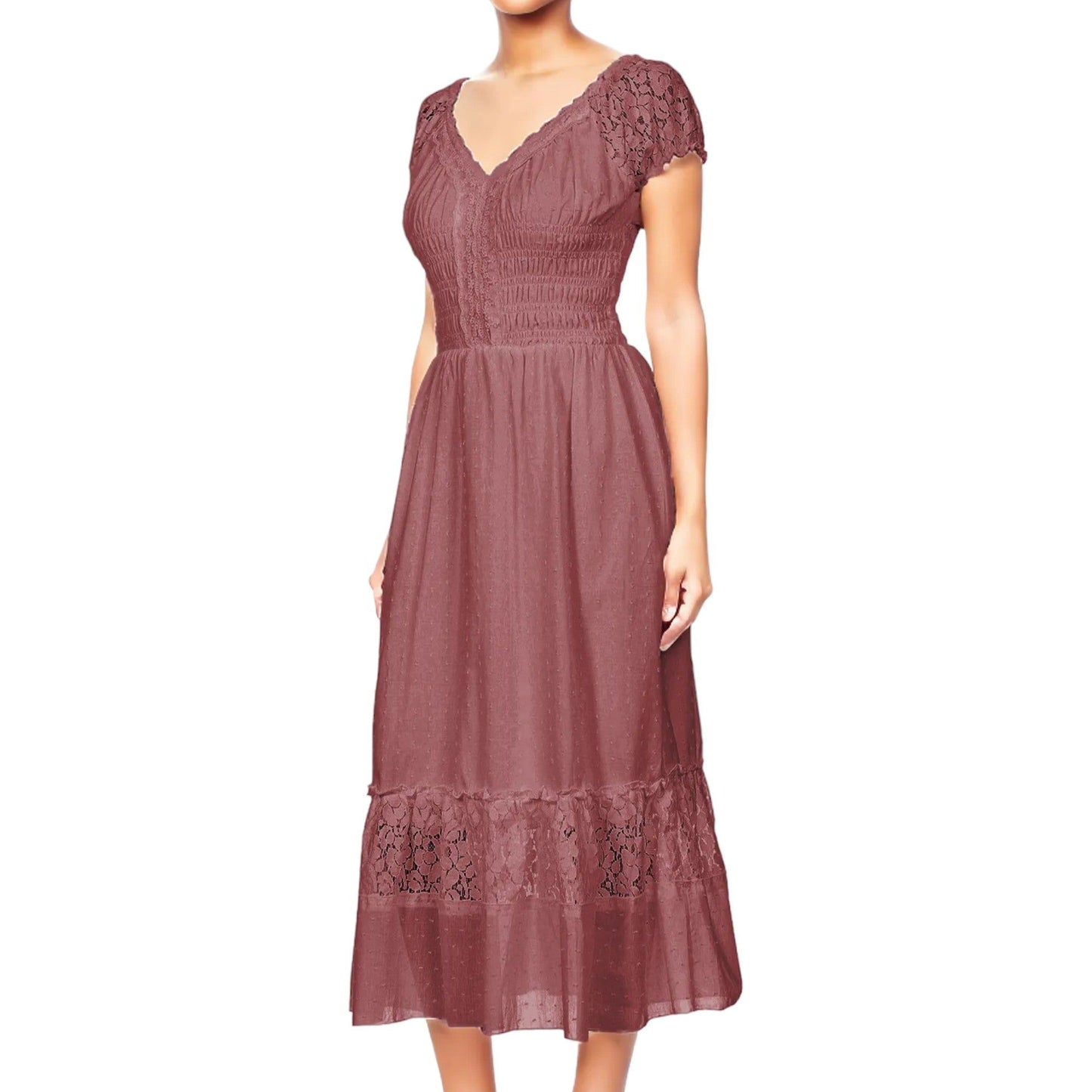 Lace Cap Sleeve Maxi Dress with Flared Hem