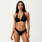 2-Piece Ribbed Triangle Bikini Set with Halter Top and High Cut Bottom