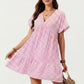 Short Sleeve V Neck Plaid Mini Dress with Tiered Hem Loose Fit Casual Lightweight Summer Dress