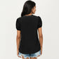 Short Sleeve Swiss Dot Top with Lace Trim V-Neck and Puff Sleeves