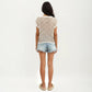 Short Sleeve Striped Crochet Knit Top with Open Stitch Texture and Relaxed Fit