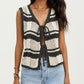 Sleeveless Striped Crochet Knit Vest with Tie Front and Open Stitch Design