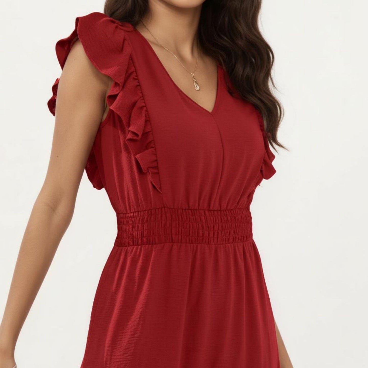 Tiered Midi Dress with Ruffle Sleeves and Smocked Waist