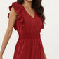 Tiered Midi Dress with Ruffle Sleeves and Smocked Waist