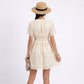 Textured V Neck Smocked Waist Mini Dress