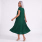 Crew Neck Short Sleeve Accordion Pleated Midi Dress