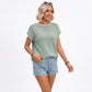 Short Sleeve Sweater Top Scallop Trim Crew Neck Knit Blouse