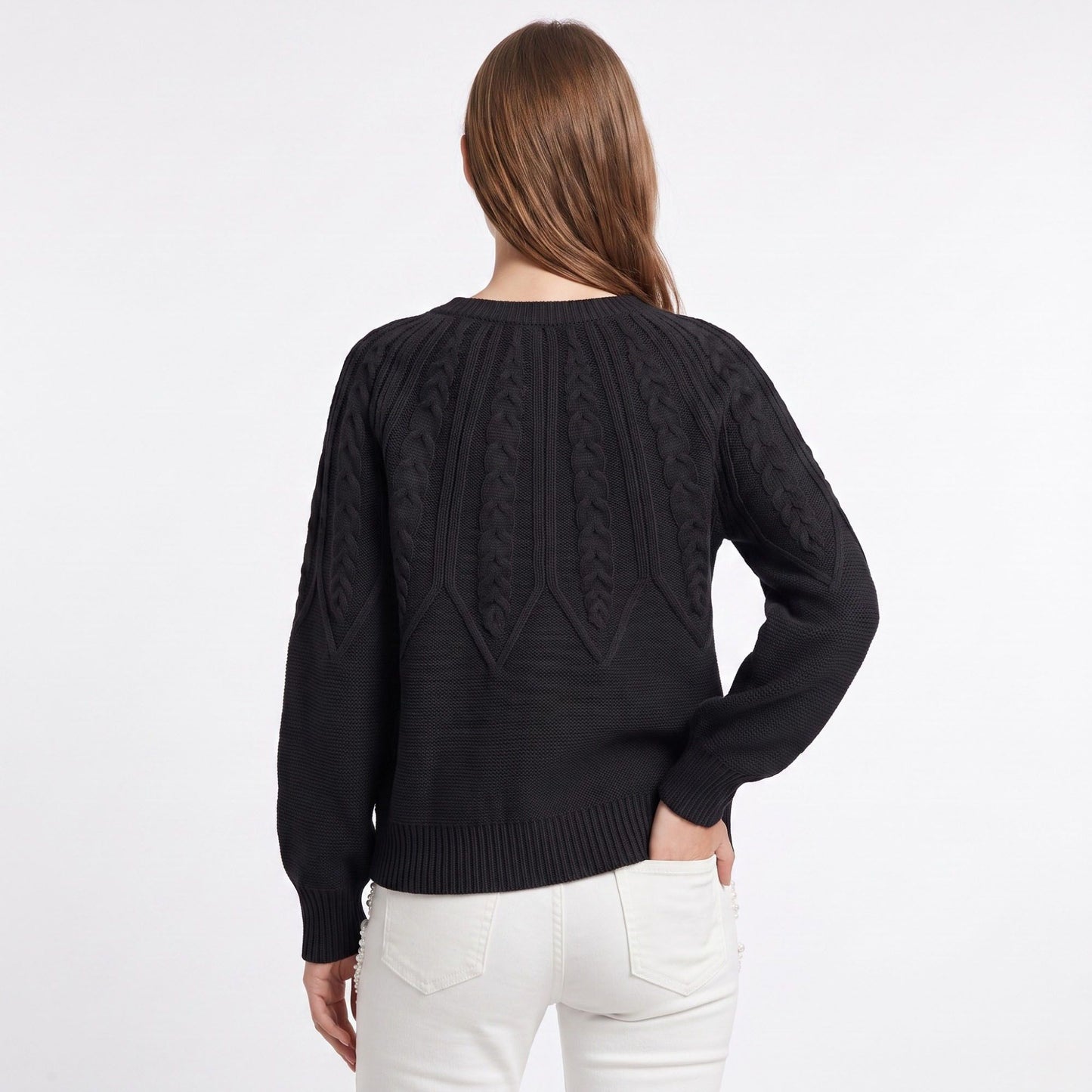 Cable Knit Crew Neck Long Sleeve Pullover Sweater
