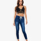 Drawstring Waist Skinny Denim Jeans With Pockets Cuffed Hem