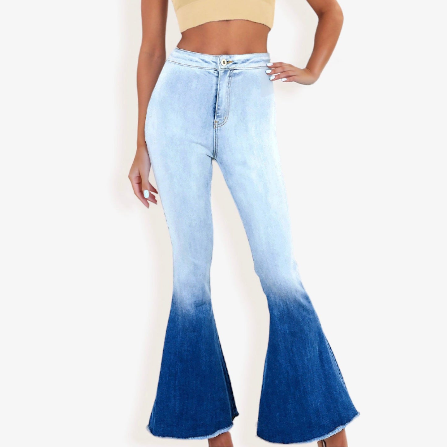 Classic Retro High Waist Long Denim Bell Bottom Jeans