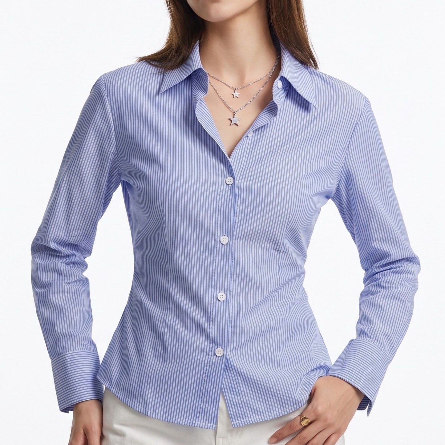 Striped Button Down Long Sleeve Collared Shirt