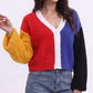 V Neck Button Front Cropped Knit Cardigan with Long Sleeves