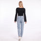 Ribbed Boat Neck Bell Sleeve Crop Top