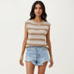 Sleeveless Striped Knit Top with Shoulder Button Detail and Relaxed Fit