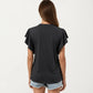 Short Sleeve Top with Flutter Ruffle Sleeves and Split V Neck Relaxed Fit Casual Shirt