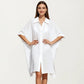 Button Front Swim Cover Up Shirt Dress Loose Lightweight Beach Kaftan
