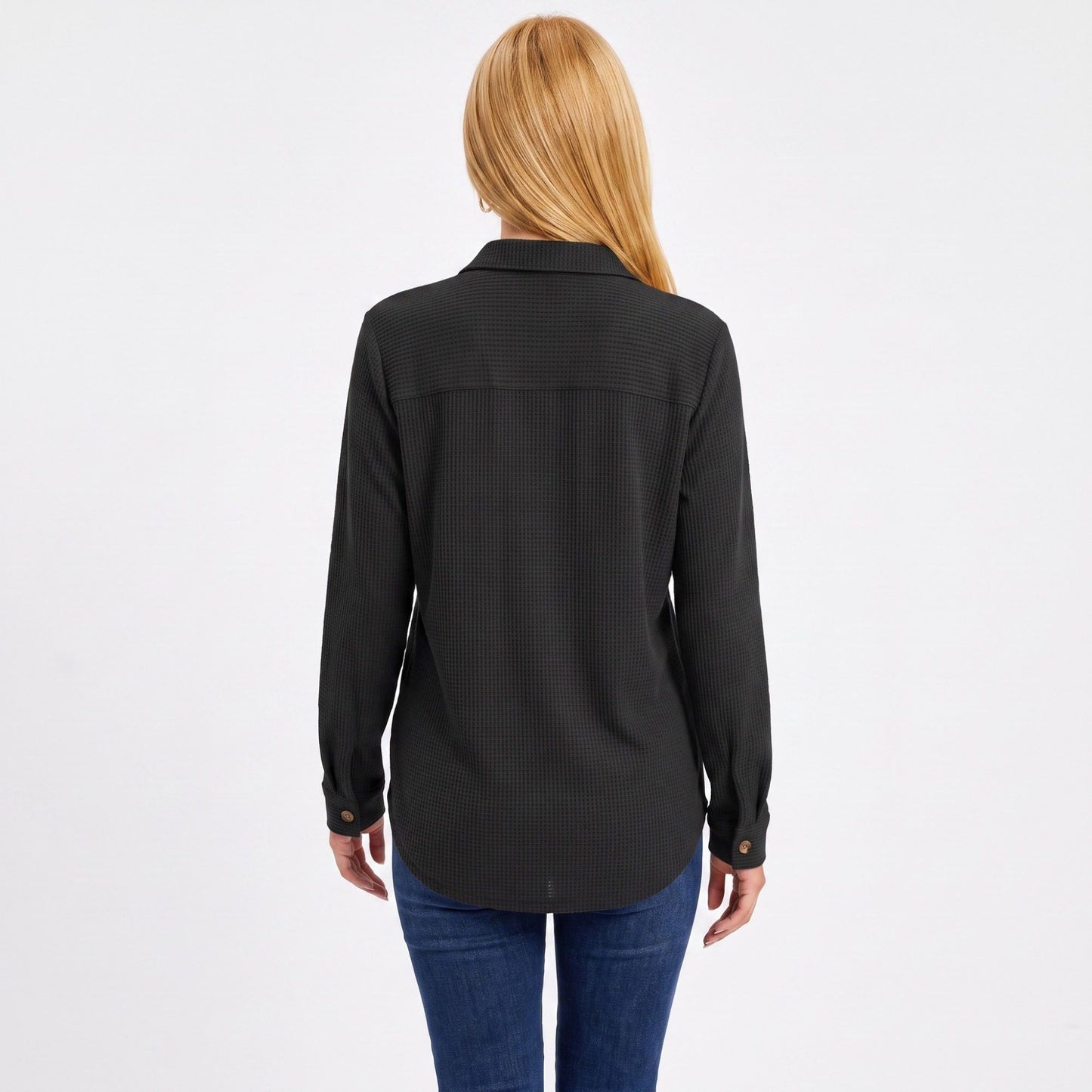 Textured Button Front Long Sleeve Shirt with Chest Pocket