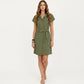 Short Sleeve Button Front Shirt Dress with Collared Neckline and Adjustable Waist Tie