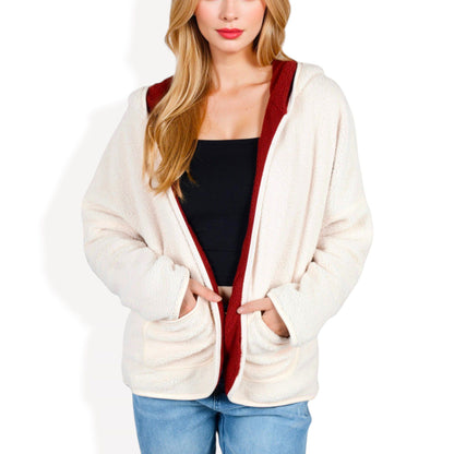 Two Tone Lined Hooded Jacket with Contrast Trim