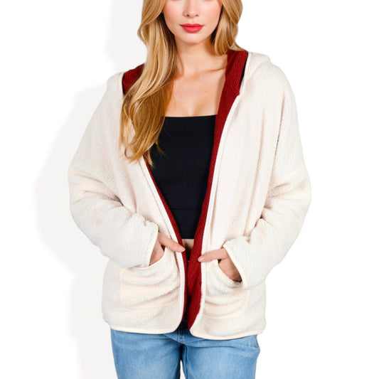 Two Tone Lined Hooded Jacket with Contrast Trim