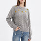 Floral Embroidered Cable Knit Crewneck Sweater