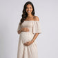 Maternity Floral Square Neck Midi Dress with Smocked Bodice and Flutter Sleeves