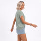 Short Sleeve Sweater Top Scallop Trim Crew Neck Knit Blouse