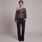 Sheer Polka Dot Asymmetrical Poncho Blouse with Off Shoulder Neckline Flowy Fit and Three Quarter Sleeves