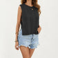 Sleeveless Cable Knit Top with Crew Neck and Ribbed Hem