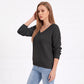 V Neck Textured Knit Pullover Sweater with Long Sleeves
