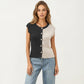 Sleeveless Colorblock Knit Vest with Button Front and Ribbed Trim