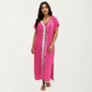 Maxi Swim Cover Up Dress with Crochet Trim V Neck Short Sleeves Relaxed Lightweight Fit