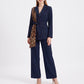 Long Sleeve Blazer and Pants Two Piece Set with Draped Scarf Detail