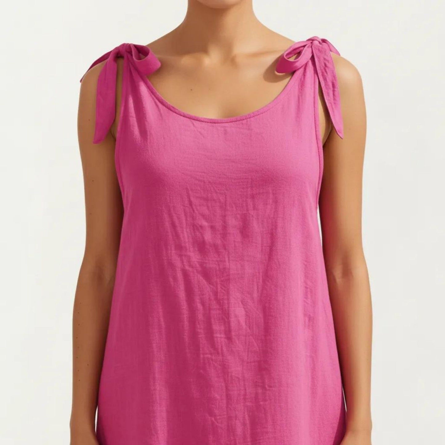 Sleeveless Swim Cover Up Dress with Tie Shoulder Straps and Ruffle Hem Detail