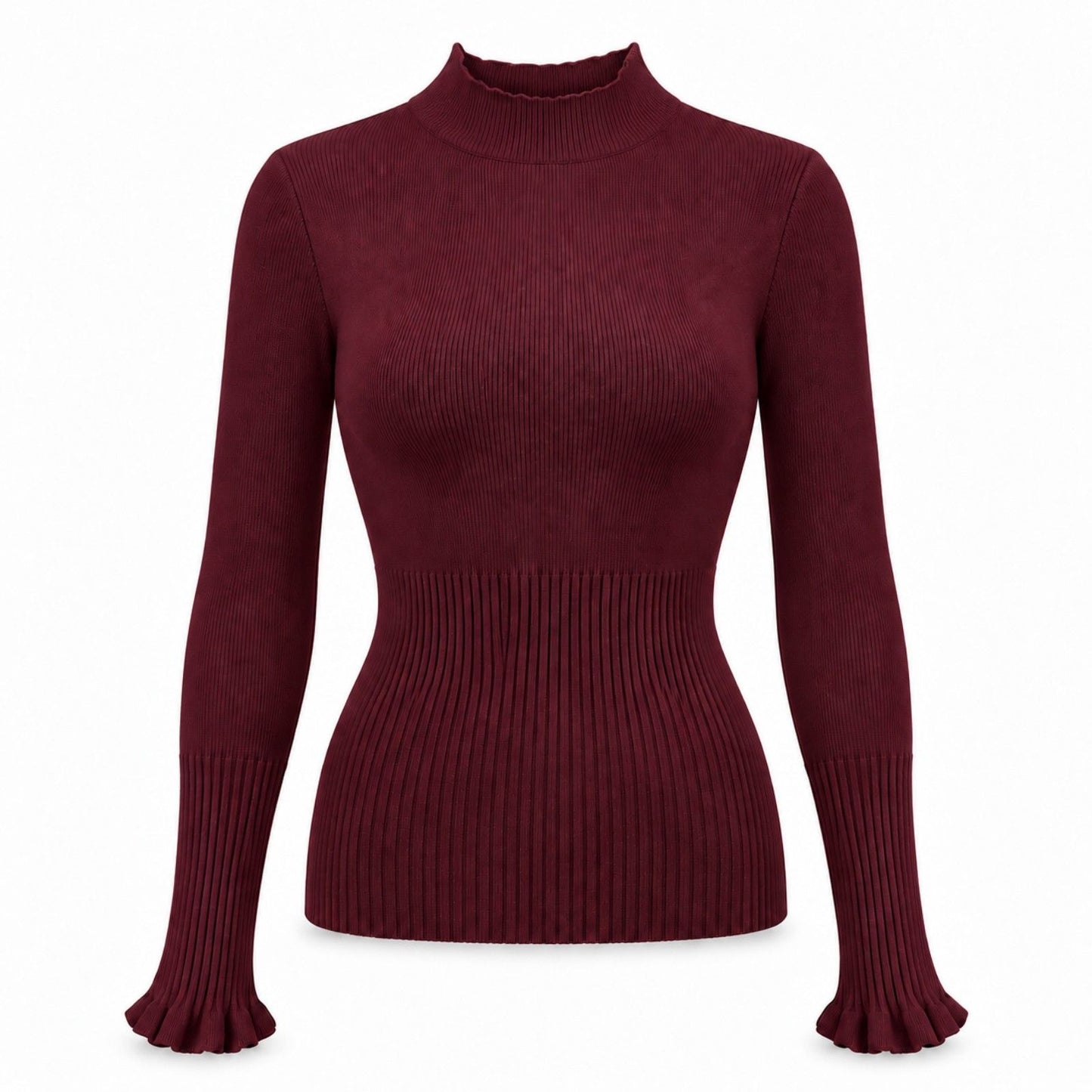 Mock Neck Ribbed Knit Long Sleeve Slim Fit Pullover Sweater