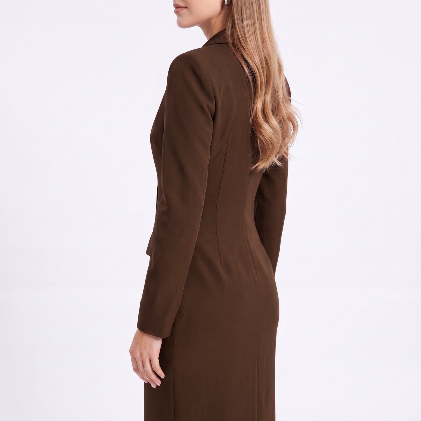 Long Sleeve Blazer Maxi Dress with Notched Lapels and Front Slit
