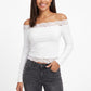 Off-the-Shoulder Lace Trim Long Sleeve Crop Top