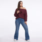 Plus Size Off Shoulder Cable Knit Pullover Sweater