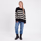 Oversized Striped Crewneck Side Slit Tunic Sweater