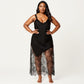 Plus Size Lace Trim Slip Dress Asymmetrical Hem Sheer Mesh Nightgown Sleepwear