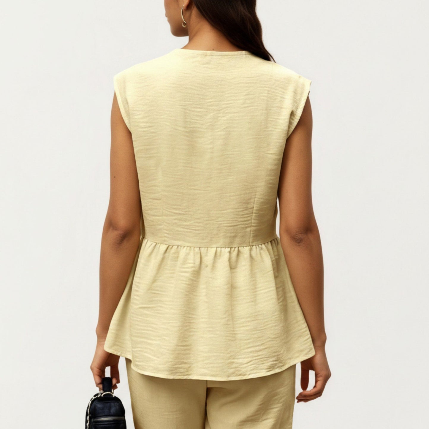 2-Piece Sleeveless V-Neck Peplum Top and Wide Leg Pant Set