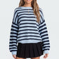 Striped Crewneck Drop-Shoulder Knit Sweater