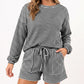 Striped 2 Piece Lounge Set with Long Sleeve Top and Drawstring Shorts
