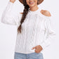 Mock Neck Cold Shoulder Cable Knit Long Sleeve Pullover Sweater