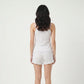 2-Piece Set Striped Button Front Cami Top and Shorts Pajama Lounge Set with Bow Accent and Lettuce Trim