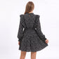 Floral Print Mini Dress Ruffle Neck Long Sleeve Tiered A Line Dress