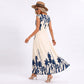 Border Print Maxi Dress Square Neck Sleeveless A Line Dress