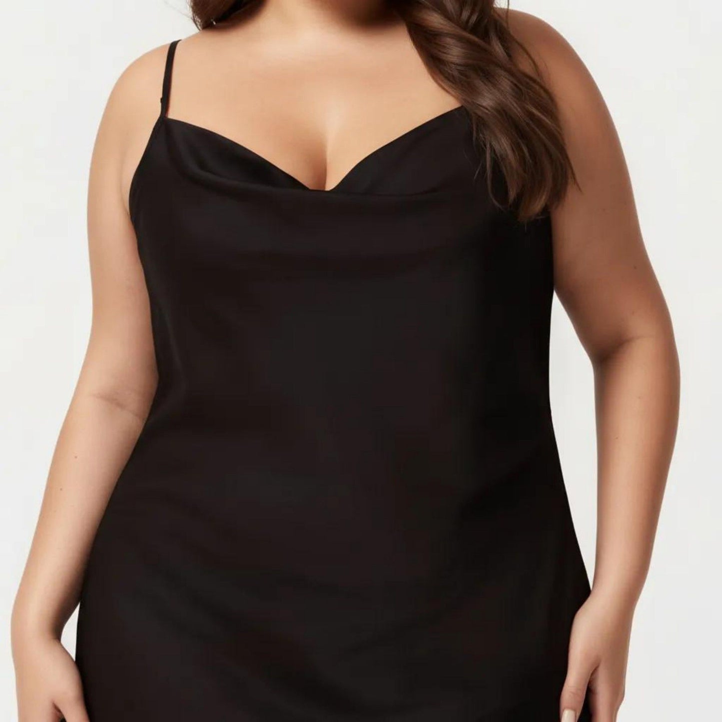 Plus Size Satin Slip Nightgown with Adjustable Spaghetti Straps Midi Length Relaxed Fit Sleepwear Dress