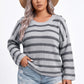 Plus Size Striped Crewneck Button Shoulder Sweater